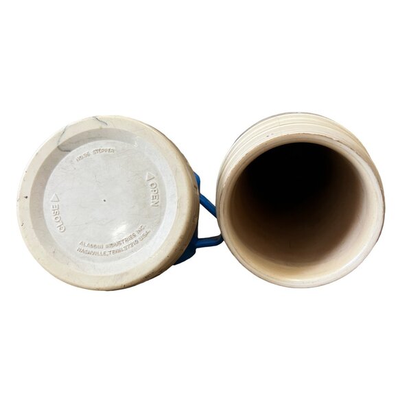 Vintage Aladdin 1 Liter Thermos Blue & White Plastic with Cup and Closure - Picture 10 of 10